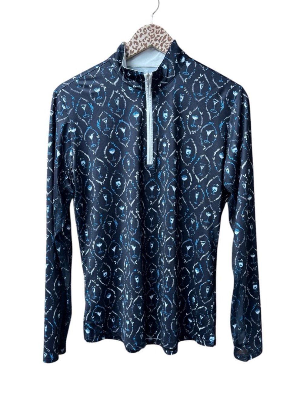 SanSoleil Long Sleeve Golf 1/4 Zip Pullover Martini Cocktail Navy Blue Large